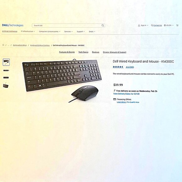 NEW Dell Wired Keyboard and Mouse KM300C - Picture 2 of 8